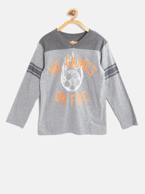 

The Childrens Place Boys Grey Melange Printed V-Neck T-shirt