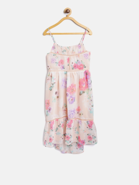 

The Childrens Place Girls Peach-Coloured Floral Print Empire Dress