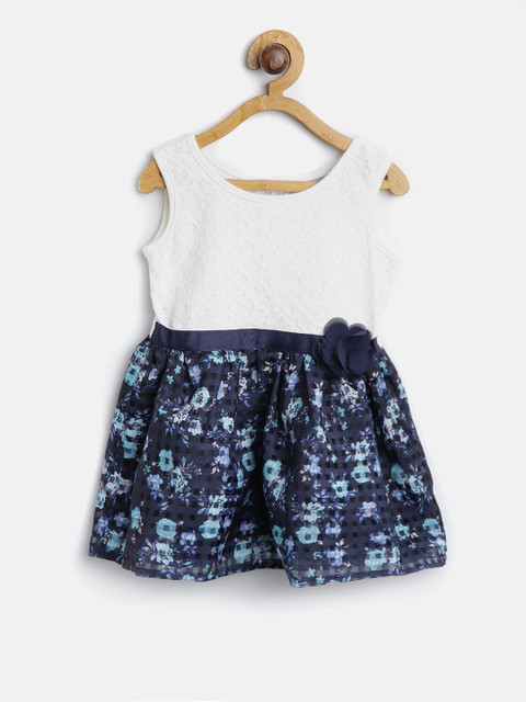 

The Childrens Place Girls Off-White & Navy Floral Print Fit & Flare Dress