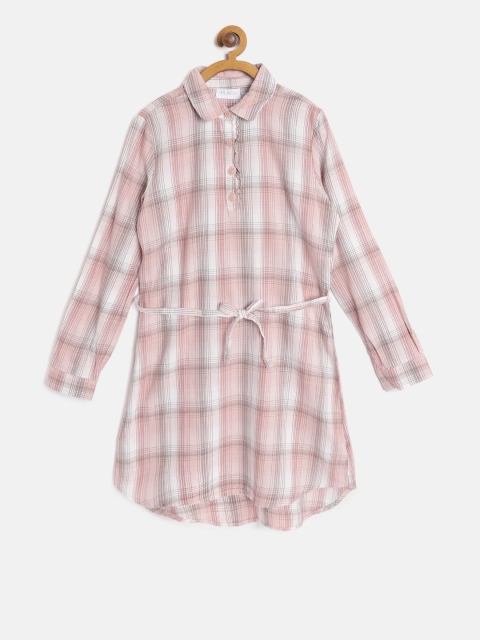 

The Childrens Place Girls Peach-Coloured Checked Shirt Dress