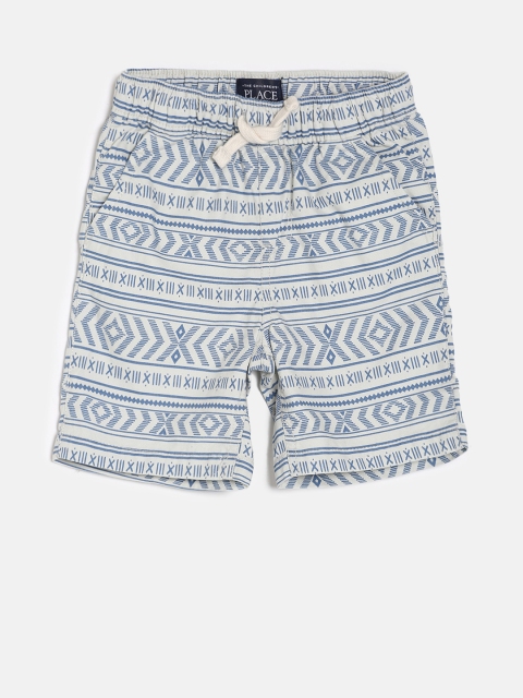 

The Childrens Place Boys White & Blue Printed Regular Fit Regular Shorts