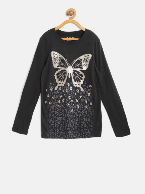 

The Childrens Place Girls Black Printed Round Neck T-shirt