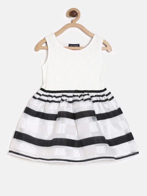 

The Childrens Place Girls White & Black Striped Fit and Flare Dress