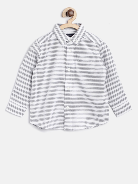 

The Childrens Place Boys White & Black Regular Fit Striped Casual Shirt