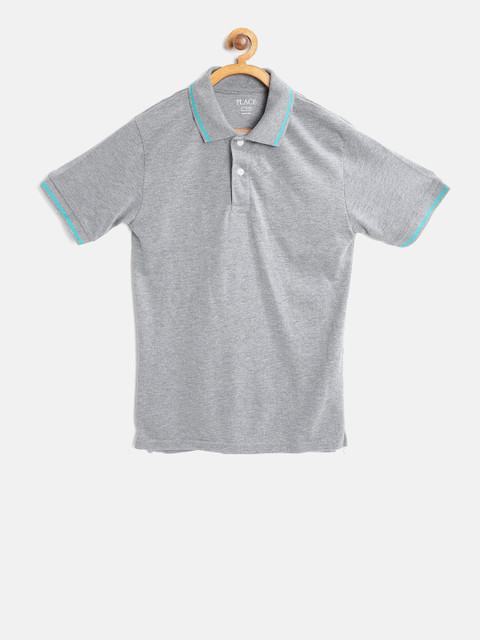 

The Childrens Place Boys Grey Melange Solid Polo Collar T-shirt
