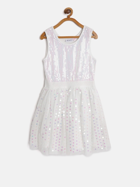 

The Childrens Place Girls White Sequinned Fit & Flare Dress