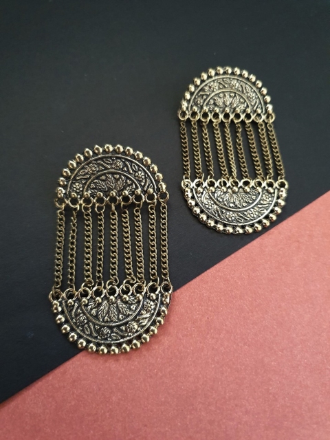 

Infuzze Antique Gold-Toned Textured Classic Drop Earrings