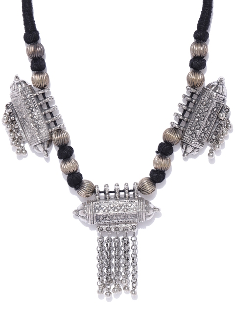 

Infuzze Oxidised Silver-Toned & Black Afghan Necklace