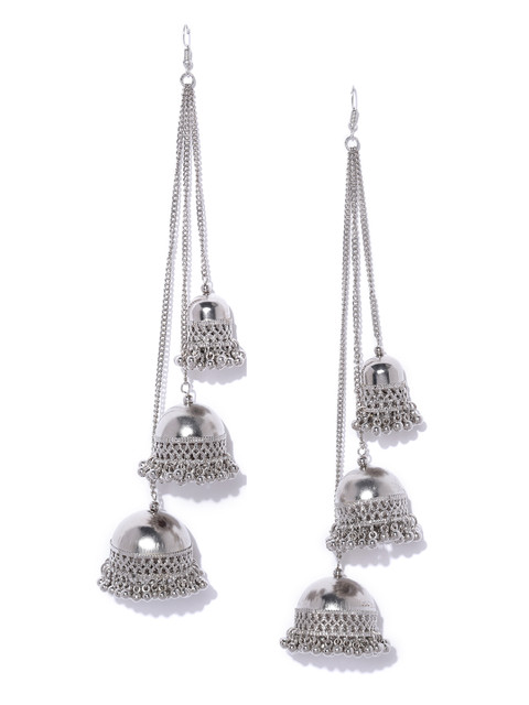 

Infuzze Oxidised Silver-Toned Dome Shaped Jhumkas