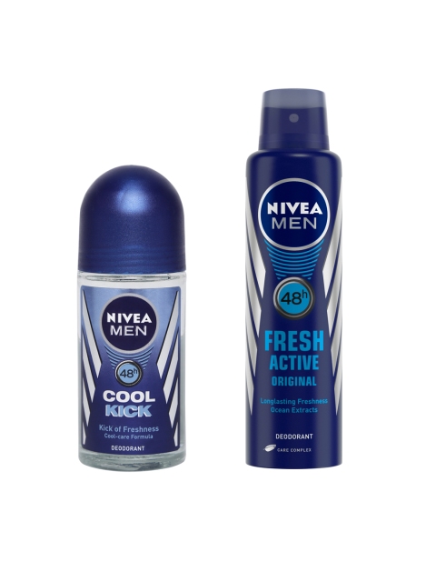 

Nivea Men Set of Cool Kick 48h Roll-On & Fresh Active Original Deodorant, Blue