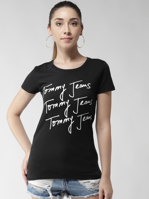 

Tommy Hilfiger Women Black Printed Round Neck T-shirt