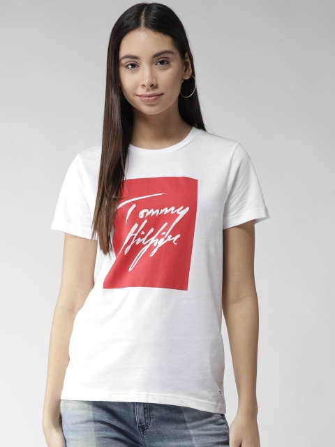 

Tommy Hilfiger Women White & Red Printed Round Neck T-shirt