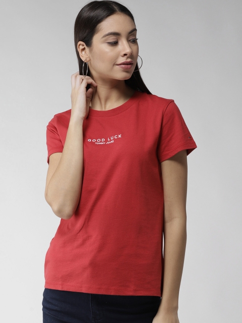 

Tommy Hilfiger Women Red Solid Round Neck T-shirt