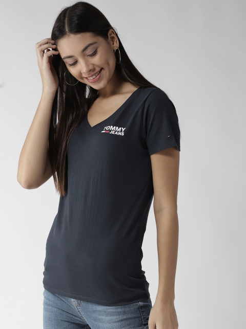 

Tommy Hilfiger Women Navy Blue Solid V-Neck T-shirt