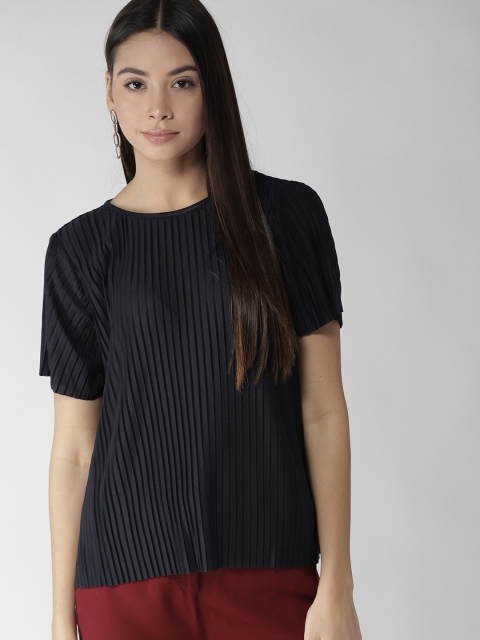 

Tommy Hilfiger Women Navy Blue Pleated A-Line Top