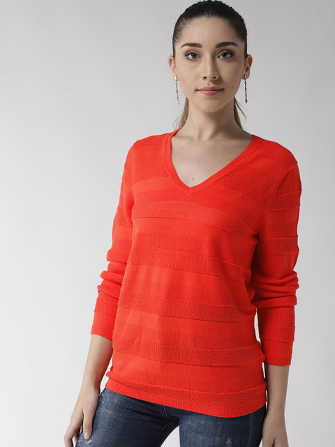 

Tommy Hilfiger Women Orange Self-Striped Pullover