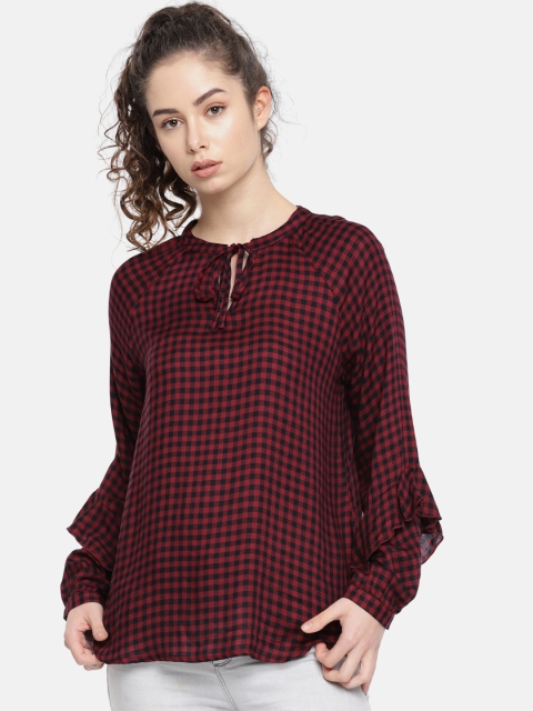 

Lee Cooper Women Maroon Checked Top