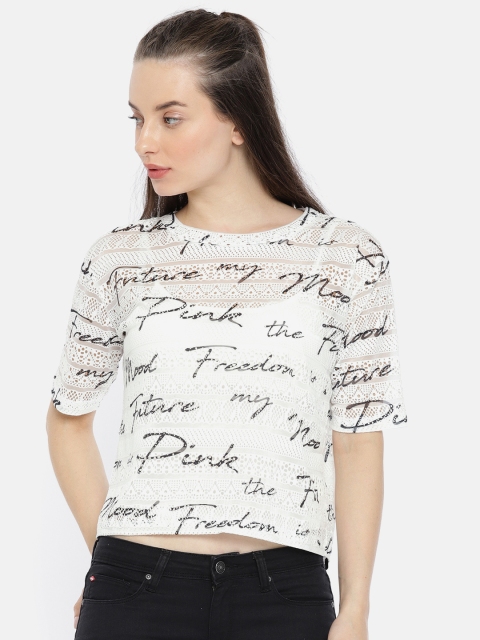 

Lee Cooper Women Off-White Self Design Sheer Crop Top
