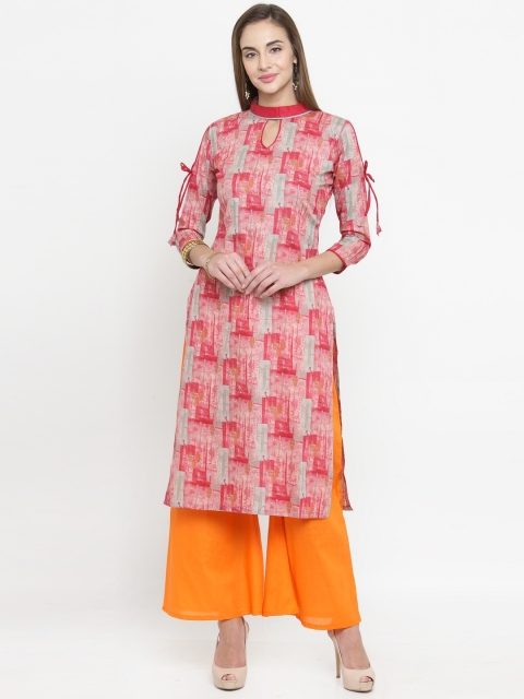 

mf Pink & Orange Pure Cotton Unstitched Dress Material