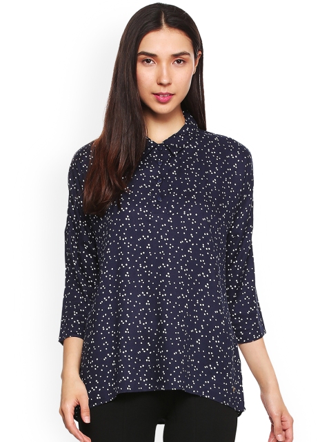 

Van Heusen Woman Navy Blue Printed Shirt Style Top