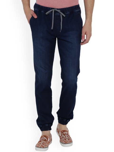 

V Dot Men Navy Blue Slim Fit Mid-Rise Clean Look Stretchable Denim Joggers