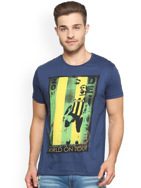 

People Men Blue Printed Round Neck T-shirt