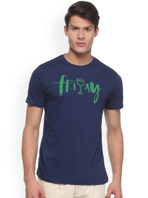 

People Men Navy Blue Printed Round Neck T-shirt