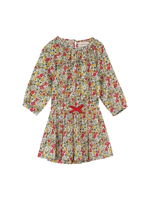 

My Little Lambs Girls White Printed Drop-Waist Dress