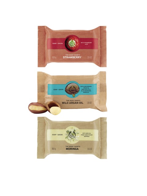 

THE BODY SHOP Unisex Pack of 3 Argan, Strawberry & Moringa Soap, Beige