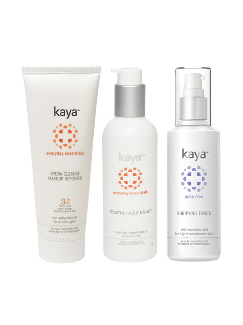 

Kaya Skin Clinic Unisex Set of Make-Up Remover, Face Cleanser & Purifying Toner, White