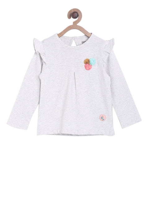 

MINI KLUB Girls Grey Solid Pure Cotton Top