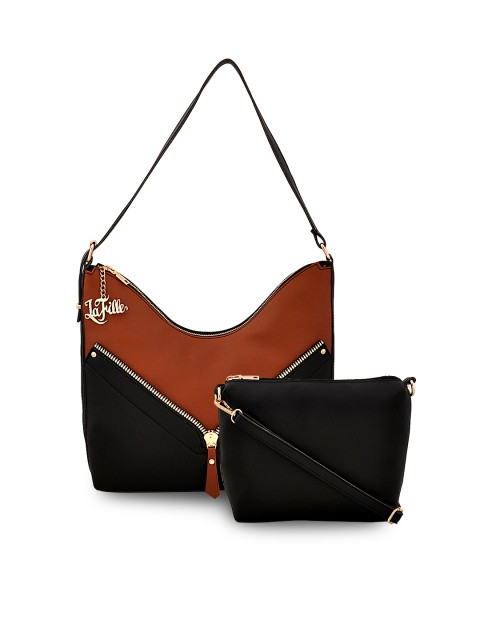 

LaFille Set Of 2 Black & Brown Colourblocked Handbags