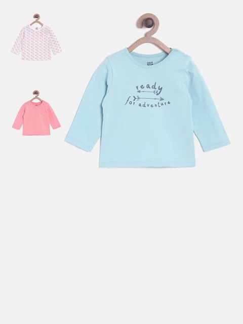 

MINI KLUB Girls Pack of 3 Printed Pure Cotton Tops, Blue