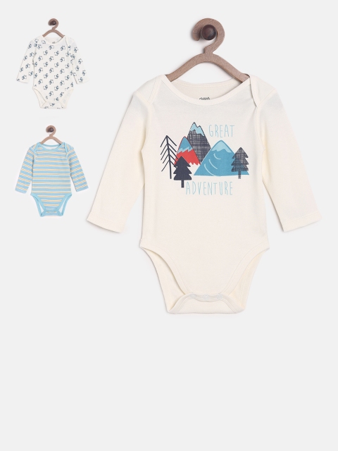 

MINI KLUB Boys Pack of 3 Printed Bodysuits, Off white