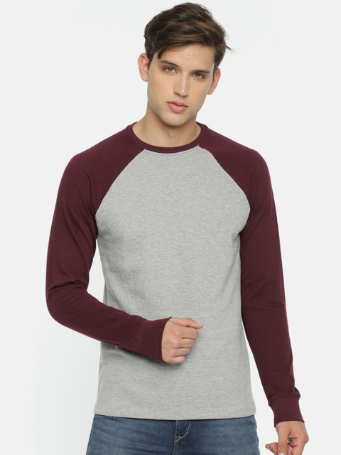 

ARISE Men Grey & Maroon Solid Round Neck Sweatshirt