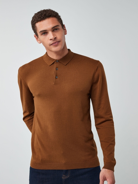 

next Men Brown Solid Polo Collar T-shirt