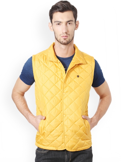 

Peter England Casuals Men Yellow Solid Quilted Jacket