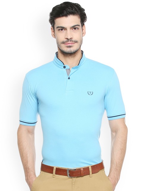 

Van Heusen Sport Men Turquoise Blue Solid Mandarin Collar T-shirt