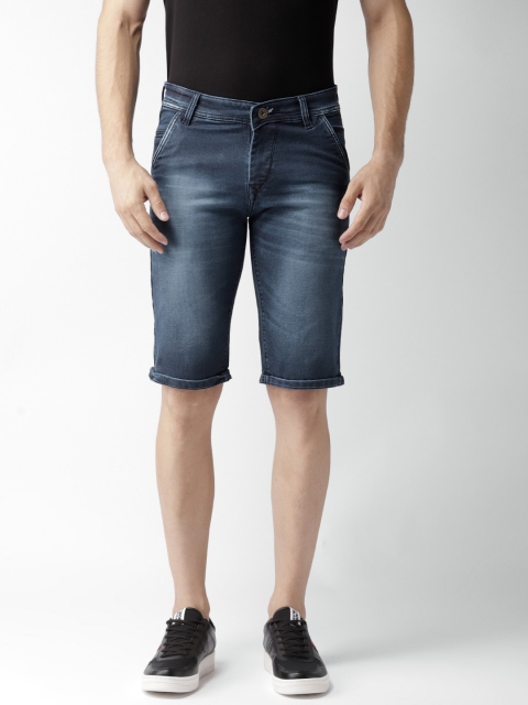 

Rodamo Men Navy Washed Slim Fit Denim Shorts, Navy blue