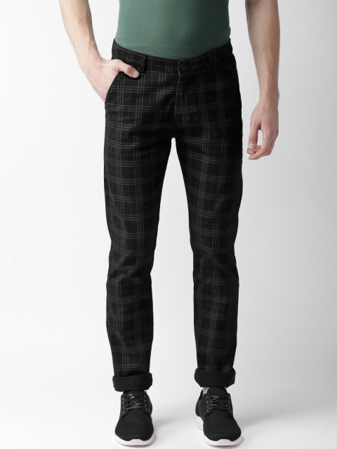 Rodamo Men Black Slim Fit Checked Regular Trousers