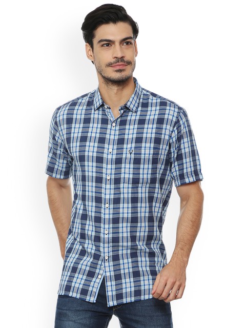 

Allen Solly Men Navy Blue Slim Fit Checked Casual Shirt