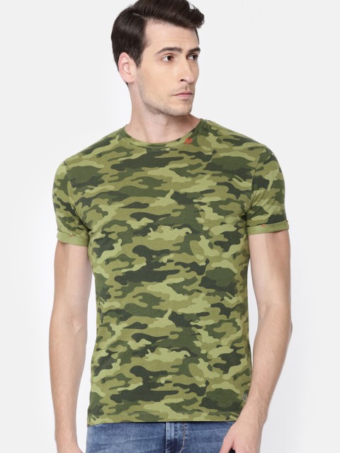 

Jack & Jones Men Olive Green Camouflage Printed T-shirt