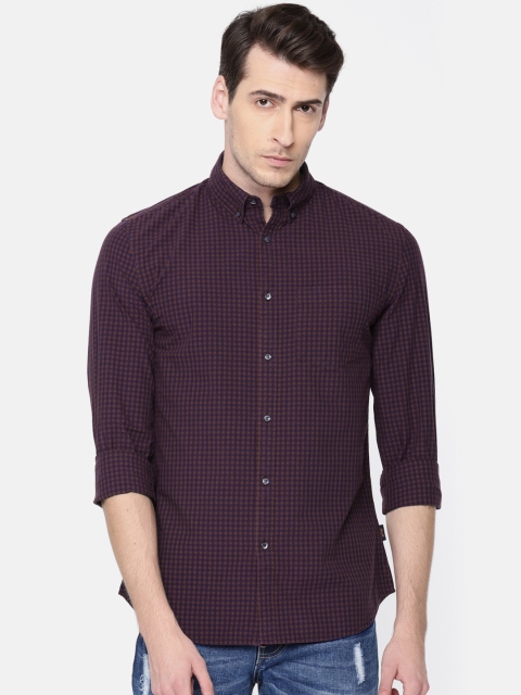

Jack & Jones Men Maroon & Navy Blue Slim Fit Checked Casual Shirt