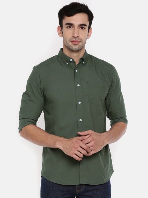 

Jack & Jones Men Olive Green Slim Fit Solid Casual Shirt