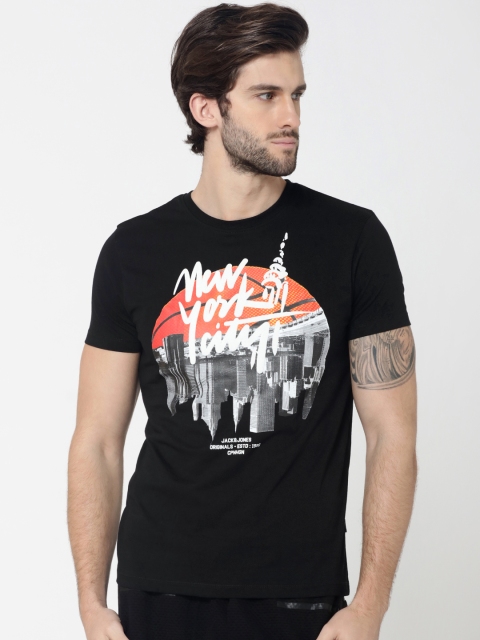 

Jack & Jones Men Black Printed Slim Fit Round Neck T-shirt