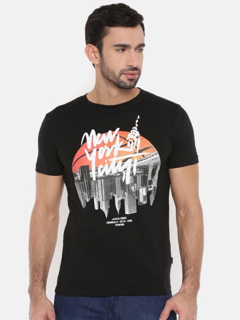 

Jack & Jones Men Black Printed Round Neck T-shirt