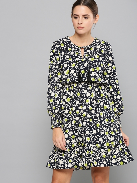 

Chemistry Navy Blue & White Printed Blouson Dress