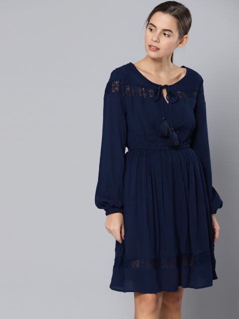 

Chemistry Women Navy Blue Solid Fit and Flare Dress