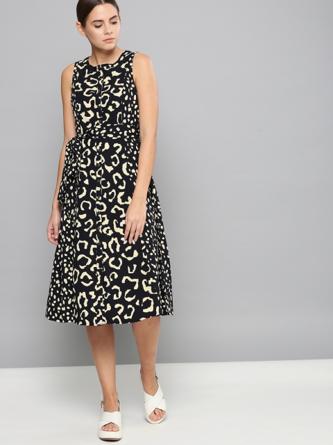 

Chemistry Black & Cream-Coloured Printed A-line Dress, Navy blue