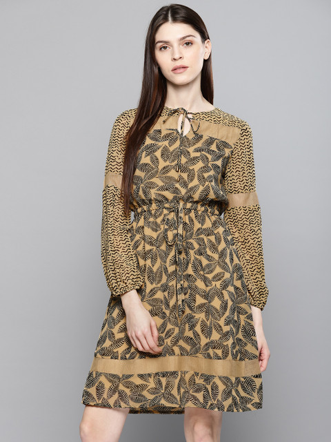 

Chemistry Women Beige Printed Fit and Flare Dress